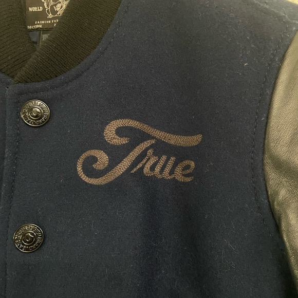 True Religion Richie Varsity Letterman Bomber Jacket Women's M | Black & Blue - Picture 6 of 16